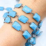 Load image into Gallery viewer, Turquoise Rectangle Shape Bezel Oxidized 925 Sterling Silver Wire Chain. TRQ3