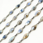 Load image into Gallery viewer, Coated Labradorite Cut Pear Shape Bezel Oxidized Wire Chain