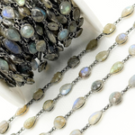 Load image into Gallery viewer, Labradorite Pear & Round Shape Bezel Oxidized Wire Chain