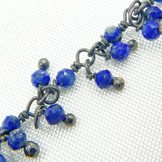 Lapis Lazuli Cluster Dangle Oxidized Wire Chain.