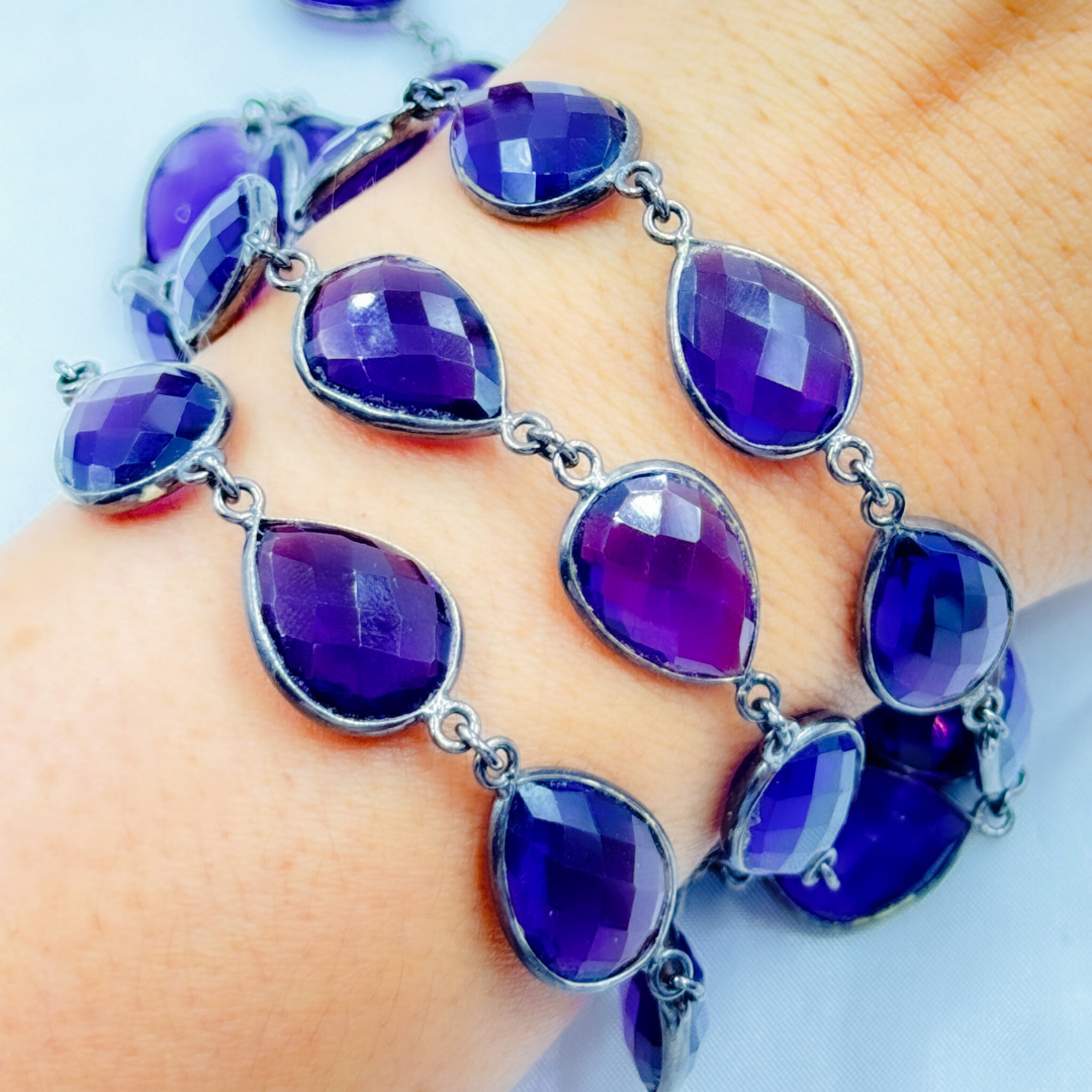 Hydro Amethyst Quartz Pear Shape Bezel Oxidized Wire Chain.