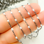 Load image into Gallery viewer, Oxidized Sterling Silver Enamel White Color Cable Chain