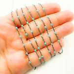 Load image into Gallery viewer, Oxidized Sterling Silver Enamel Turquoise Color Cable Chain