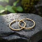 Load image into Gallery viewer, GER54. 14K Solid Gold Twist Round Hollow Hoop Earrings