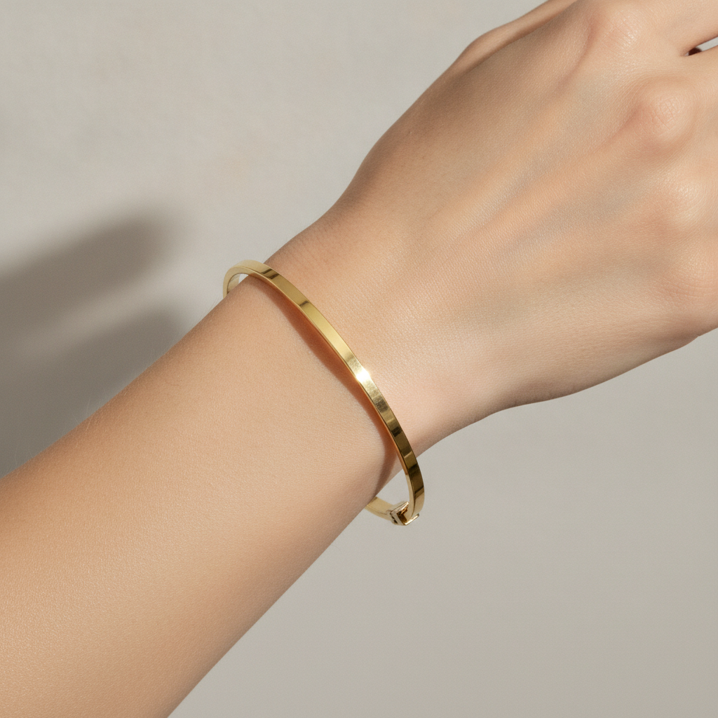 Bangle24. 14K Solid Gold Bangle Flat Bracelet