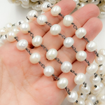 Load image into Gallery viewer, Oval White Freshwater Pearl Wire Wrap Chain. PRL31