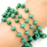 Load image into Gallery viewer, Green Turquoise Rondel Shape Oxidized Wire Chain