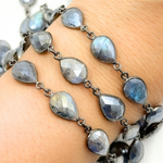 Load image into Gallery viewer, Coated Labradorite Pear Shape Bezel Oxidized Wire Chain
