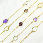 Load image into Gallery viewer, Multi Gemstone Organic Shape Gold Plated Connected Wire Chain