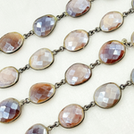 Load image into Gallery viewer, Coated Chocolate Moonstone Organic Shape Bezel Oxidized Wire Chain.