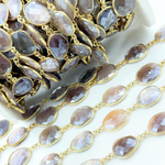Load image into Gallery viewer, Coated Chocolate Organic Shape Bezel Gold Plated Wire Chain.