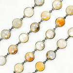 Load image into Gallery viewer, Coated White Moonstone Round Shape Bezel Oxidized Wire Chain.