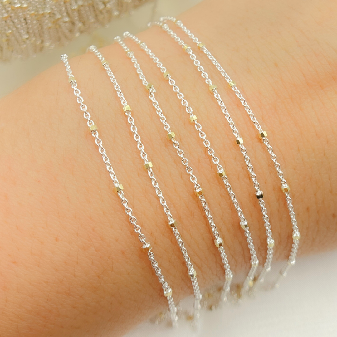 925 Sterling Silver Satellite Gold Plated Cube Chain