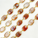 Load image into Gallery viewer, Coated Chocolate Moonstone Rectangular Shape Bezel Gold Plated Silver Wire Chain