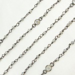Load image into Gallery viewer, Coated Gray Moonstone & Round CZ Wire Wrap Chain made with Black Rhodium 925 Sterling Silver.