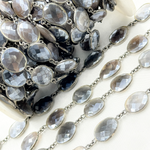 Load image into Gallery viewer, Coated Grey Moonstone Organic Shape Bezel Oxidized Wire Chain.