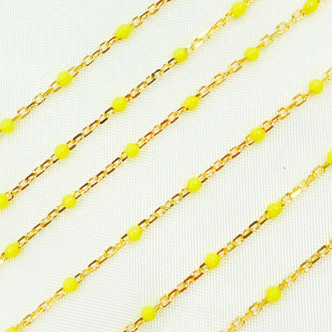 Gold Plated Sterling Silver Enamel Yellow Color Cable Chain