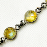 Load image into Gallery viewer, Labradorite Round Shape Bezel Oxidized 925 Sterling Silver Wire Chain.