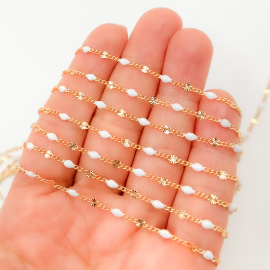 Gold Filled White Color Enamel Marina Link Chain