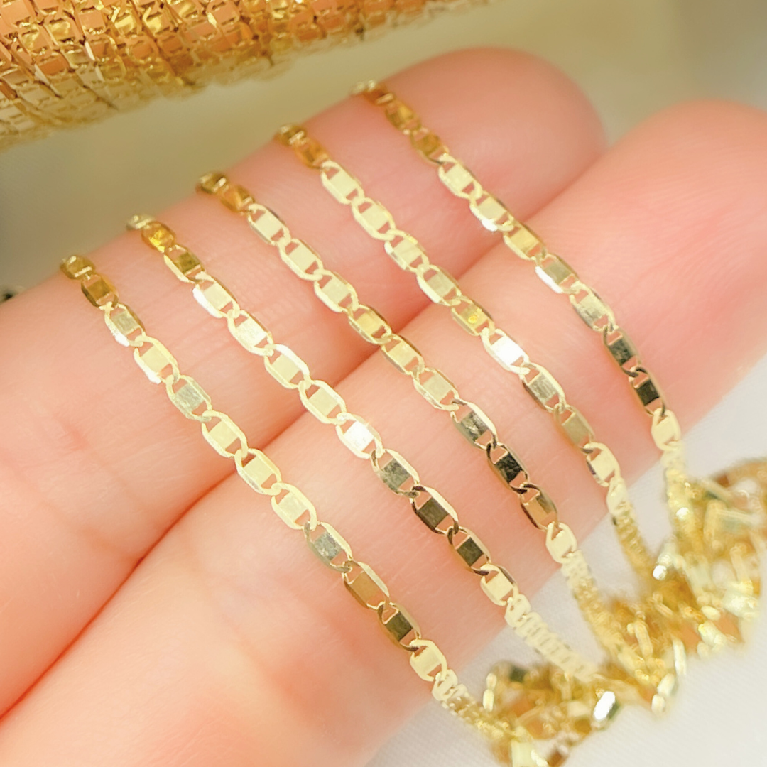 14k Solid Gold Mirror Flat Marina Link Chain