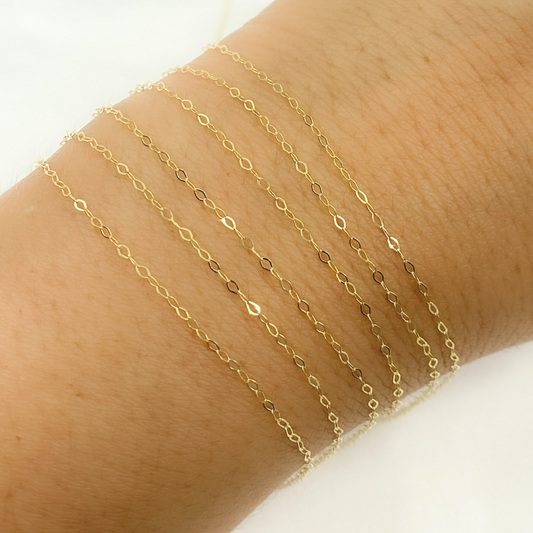 14k Solid Yellow Gold Flat Oval Link Chain