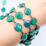 Load image into Gallery viewer, Green Onyx Organic Shape Bezel Oxidized Wire Chain.