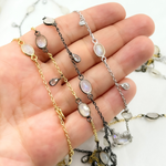 Load image into Gallery viewer, White Moonstone Bezel Set Oval & Pear Shape CZ Dangle Wire Chain.