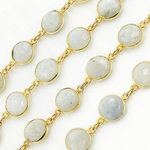 Load image into Gallery viewer, White Moonstone Round Shape Bezel Gold Plated Wire Chain.