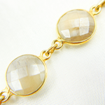 Load image into Gallery viewer, Coated White Moonstone Round Shape Bezel Gold Plated Silver Wire Chain.