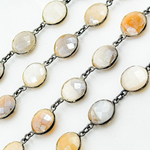 Load image into Gallery viewer, Coated White Moonstone Round Shape Bezel Oxidized Wire Chain.