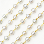 Load image into Gallery viewer, Grey Pearl Round Gold Plated Wire Chain