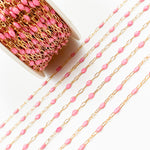 Load image into Gallery viewer, Gold Filled Pink Color Opal Enamel Cable Chain