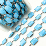 Load image into Gallery viewer, Turquoise Rectangle Shape Bezel Oxidized 925 Sterling Silver Wire Chain.