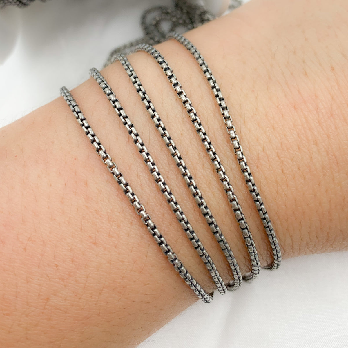 Oxidized Sterling Silver Round Box Chain