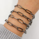 Load image into Gallery viewer, Sterling Silver Black Rhodium Shinny Flat Paperclip Chain