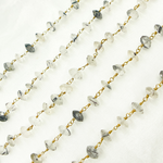 Load image into Gallery viewer, Black Rutile Roundel Shape Faceted Gold Plated Wire Chain