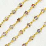 Load image into Gallery viewer, Coated Moonstone Round Shape Bezel Gold Plated Wire Chain.