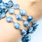 Load image into Gallery viewer, Coated Labradorite Round Shape Bezel Oxidized Wire Chain.