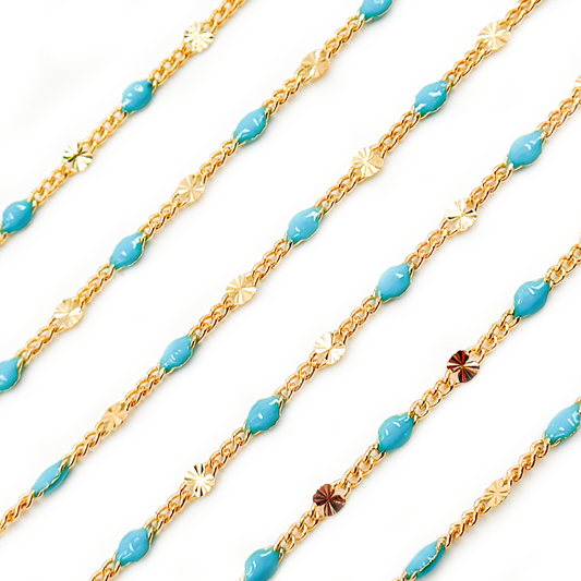 Gold Filled Turquoise Color Enamel Marina Link Chain