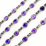 Load image into Gallery viewer, Amethyst Round Shape Bezel Oxidized Wire Chain