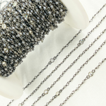 Load image into Gallery viewer, Coated Gray Moonstone & Round CZ Wire Wrap Chain made with Black Rhodium 925 Sterling Silver.