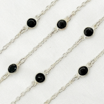 Load image into Gallery viewer, Black Spinel Round Shape Bezel 925 Sterling Silver Connected Wire Chain