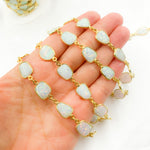 Load image into Gallery viewer, White Opal Oval Shape Bezel Gold Plated Wire Chain