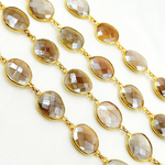Load image into Gallery viewer, Coated Light Grey Organic Shape Bezel Gold Plated Wire Chain