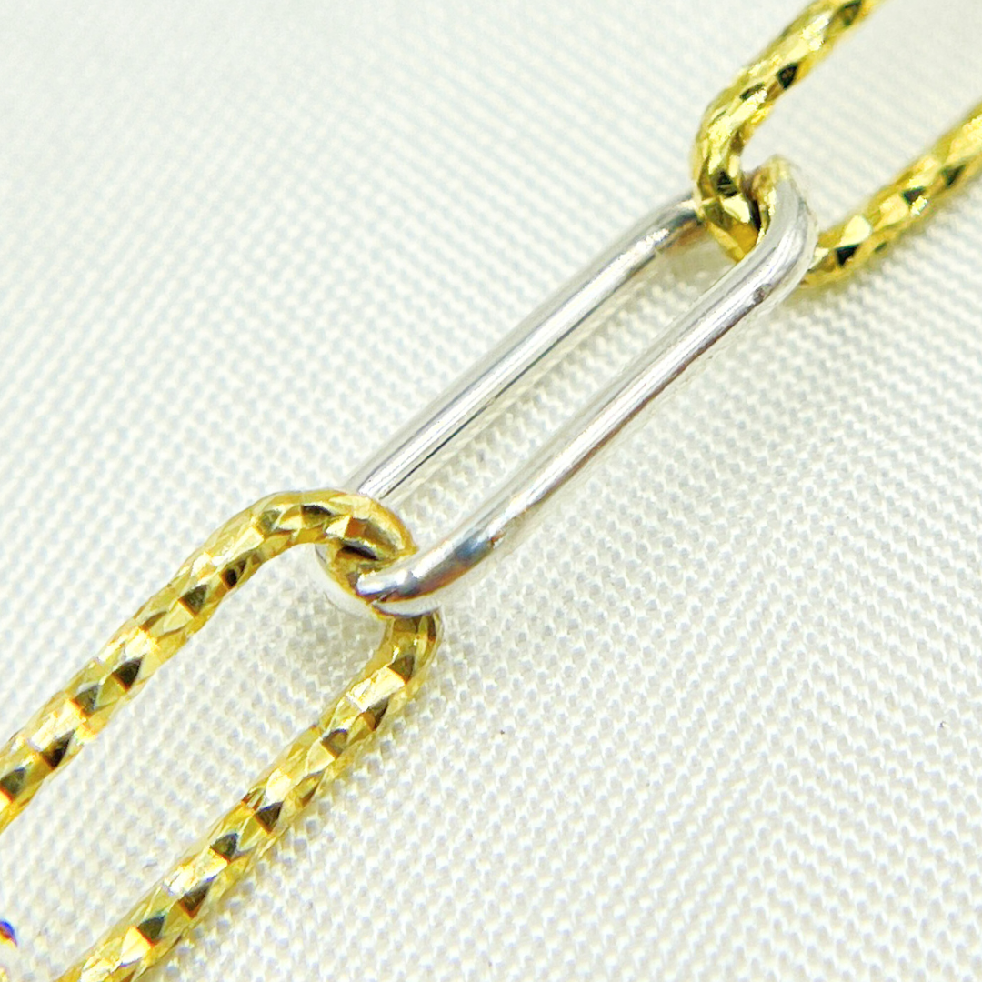 Gold Plated 925 Sterling Silver Paperclip Smooth & Diamond Cut Link Chain