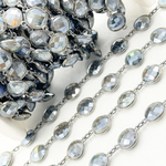 Load image into Gallery viewer, Coated Labradorite Round Shape Bezel Oxidized Wire Chain.