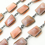 Load image into Gallery viewer, Coated Peach Moonstone Mix Shape Bezel Oxidized Wire Chain.