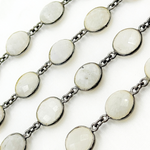 Load image into Gallery viewer, White Moonstone Round Shape Bezel Oxidized Wire Chain