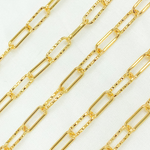 Load image into Gallery viewer, Gold Plated 925 Sterling Silver Smooth & Dimond Cut Link Paperclip Chain