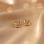 Load image into Gallery viewer, 15850007166. 14K Solid Gold Smooth and Textured Triple Line Hollow Hoop Earrings